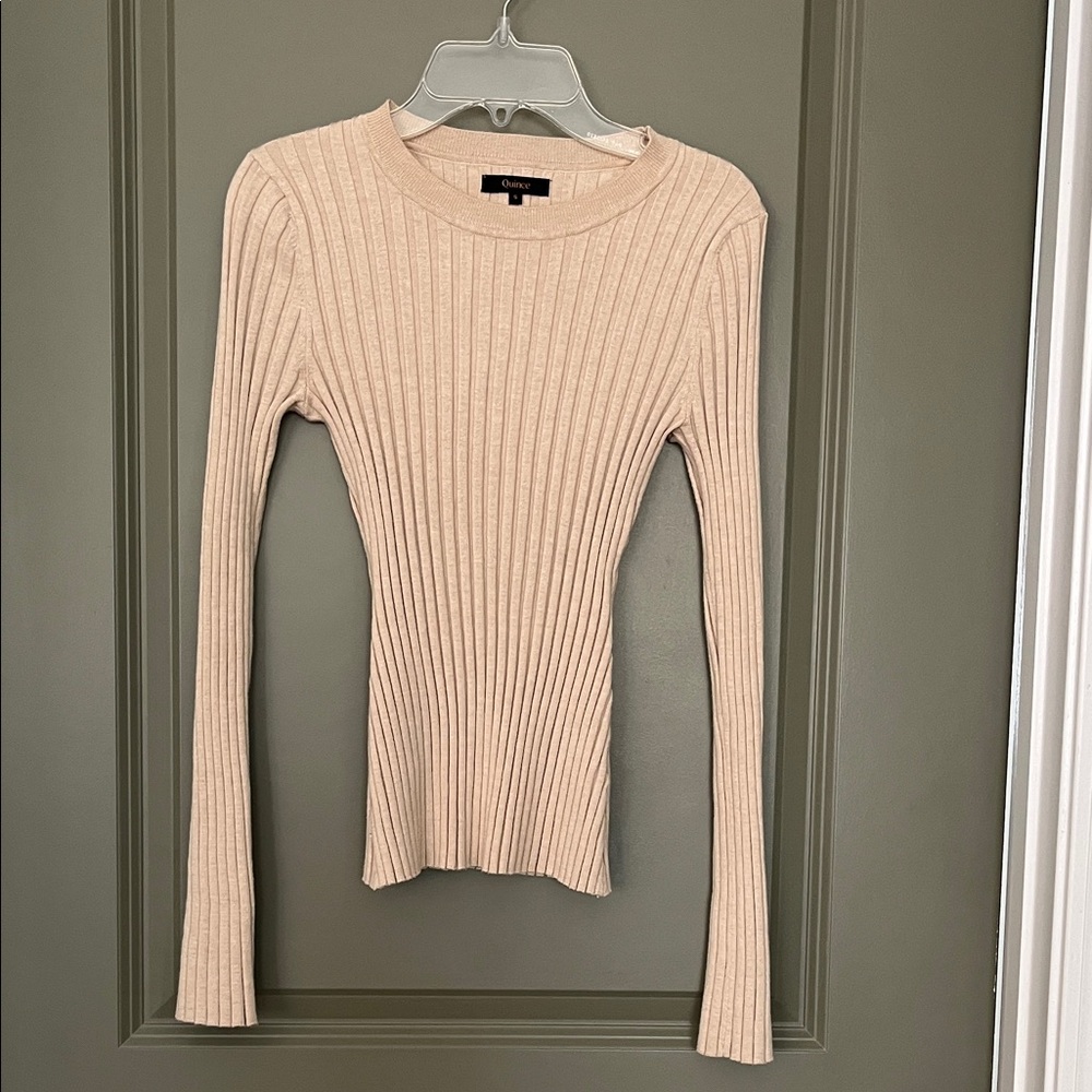 Quince Ribbed Cotton Cashmere Sweater in Oatmeal. Size S